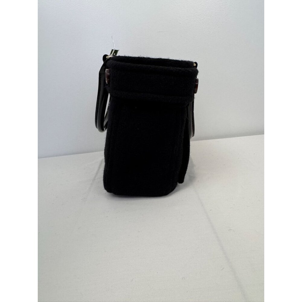 NWT Kate Spade Black Wool Button Tote Bag With Patent Leather Handles & Lined In - Picture 4 of 11
